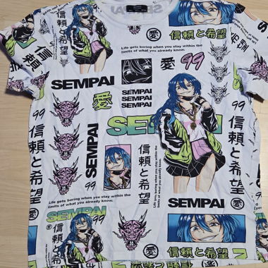 T-shirt Bershka stampa anime bianco tg. L