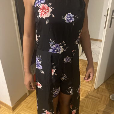Black Floral Short Jumpsuit