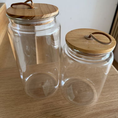 Glass jars with wooden lid
