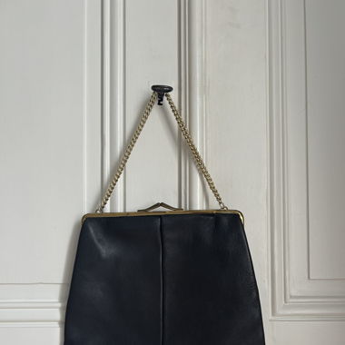 Vintage Brown Leather Frame Bag With Gold Chain  