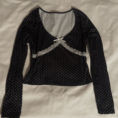 Polka Dot Long Sleeve Top with Lace