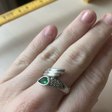 Silver ring with green stone