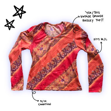 y2k/90s grunge paisley longsleeved top
