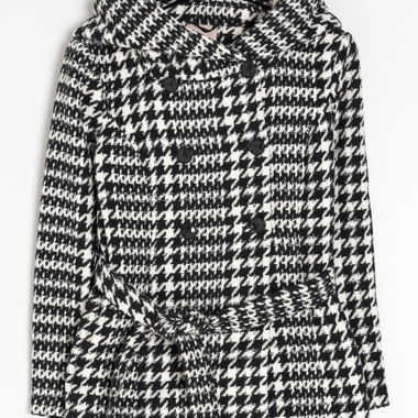 Manteau court à motif pied-de-poule & capuche