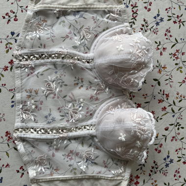 Embroidered transparent white corset lingerie