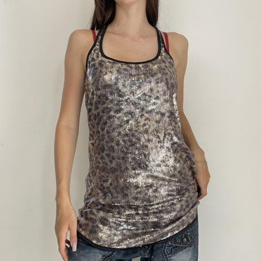 Leo print sequins top