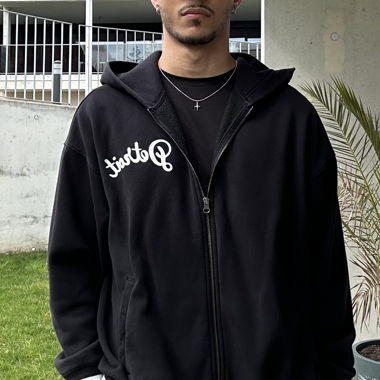 Oversized black and white writing hoodie 