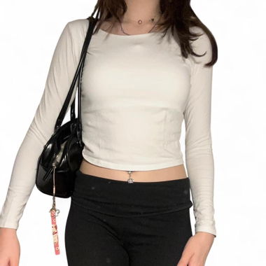 Basic white long sleeve crop top, size S