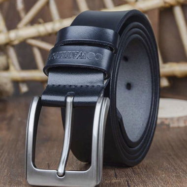 Cintura in pelle nera 130 cm