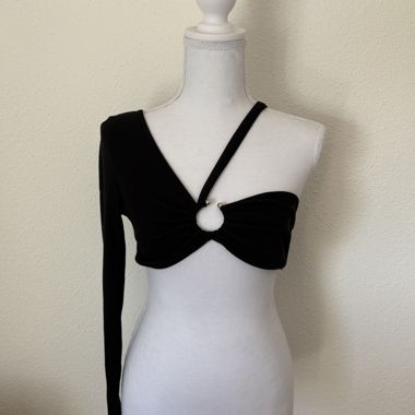 Top corto asimmetrico nero - S