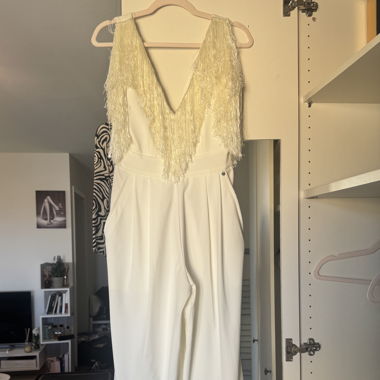 White jumpsuit with fringes