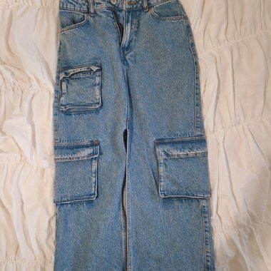 Light Blue Long Cargo Denim Skirt
