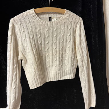 White cropped cable knit sweater