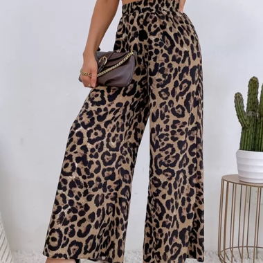 Hose mit weitem Beinen - Leopard Muster