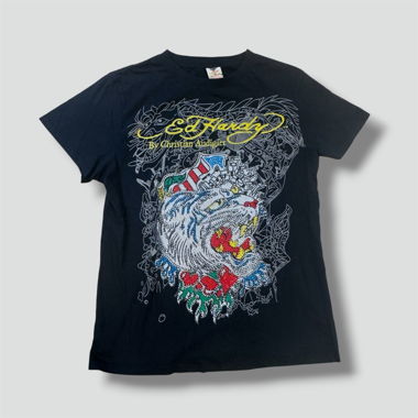 T-shirt con tigre Ed Hardy vintage y2k con strass