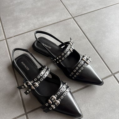 Black Studded Slingback Flats