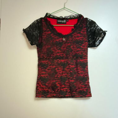 Gothicana Spitzen-T-Shirt rot-schwarz