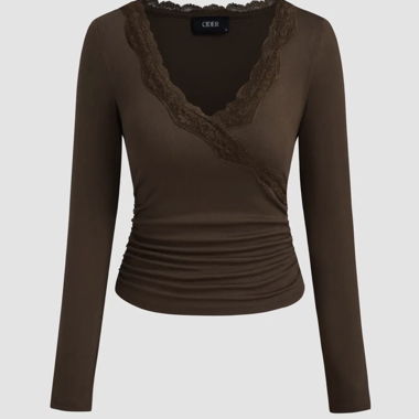 Top con bordo in pizzo marrone