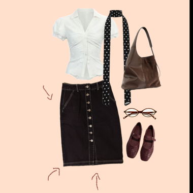  Schwarzer knielanger Jeansrock 