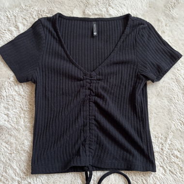 Black Ribbed Top with Tie