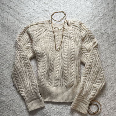 Maglione crema lavorazione a trecce 100% lana taglia S 