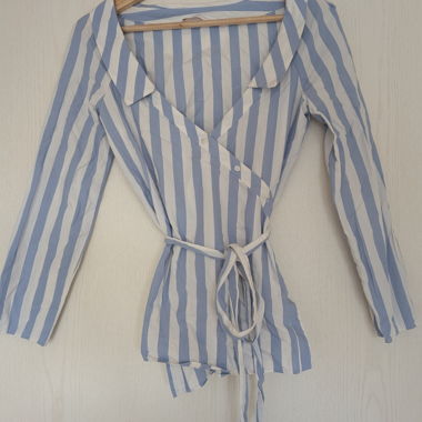 Striped Blue and White Wrap Blouse