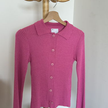 Cardigan/polo in maglia rosa