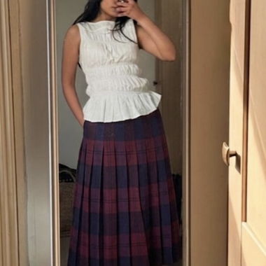 Plaid Pleated Midi Skirt