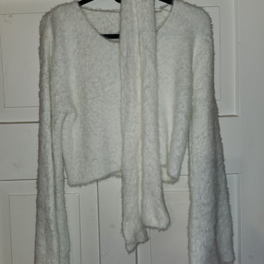 White fluffy sweater with scarf