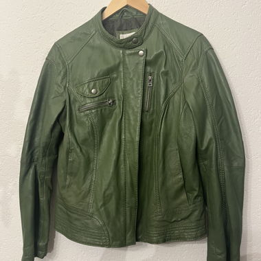 Veste motard en cuir synthétique vert