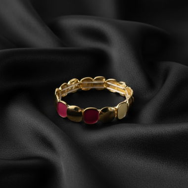 Bracciale Stretch Dorato con Accenti Rosa