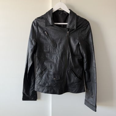 Black leather biker jacket