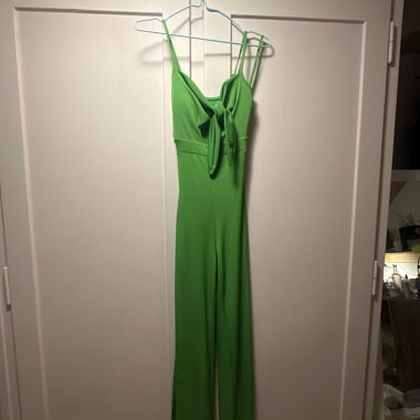 Green jumpsuit with spaghetti straps