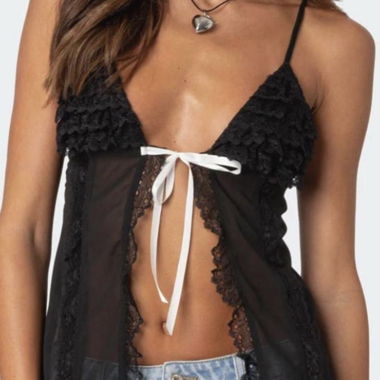 Edikted schwarzes Spitzen-Babydoll-Top