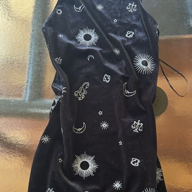 Black Velvet Dress with Moon and Sun Pattern