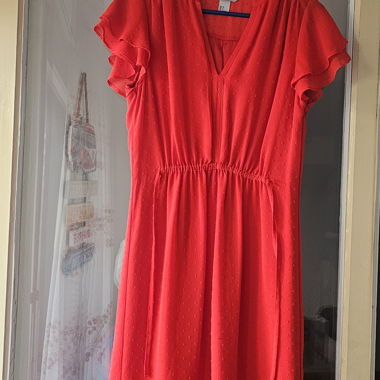 Red dress with ruffle sleeves