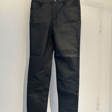 Black Slim-Fit Faux Leather Trousers