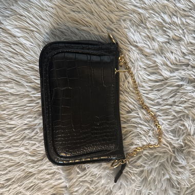 Black faux croc mini clutch with chain