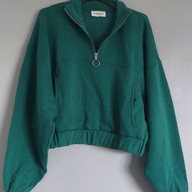 Grüner Zippered Crop-Sweatshirt