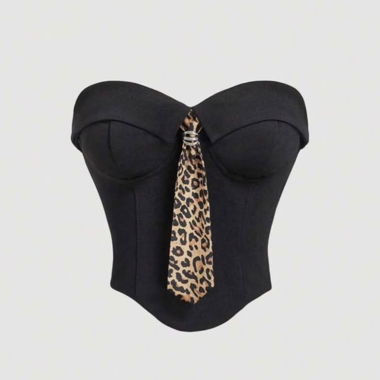 Haut bustier noir léopardé