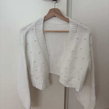 Cardigan bianco con perle