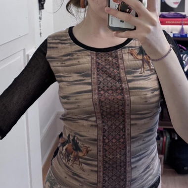 beige & black blouse
