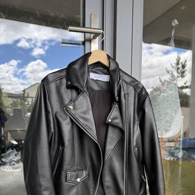 Oversized Lederjacke Black/Schwarz