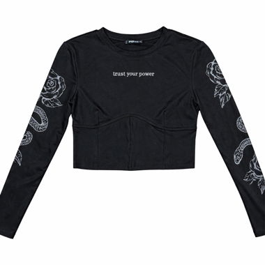 Black Cropped Top with Print