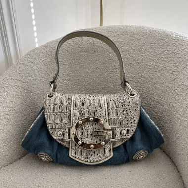 Guess Borsa Y2K in Denim e Croco Blu Vintage 2000