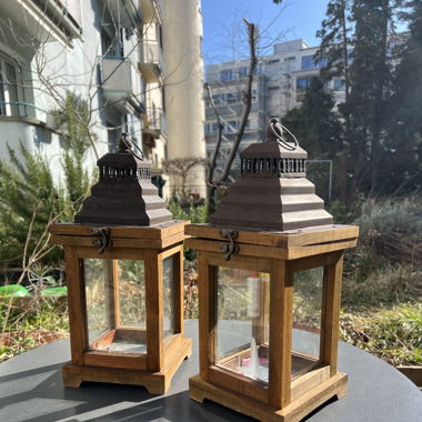 2 Lantern wood and metal 