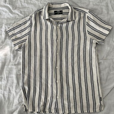 Striped Short-Sleeve Shirt by INDIGO, Size L