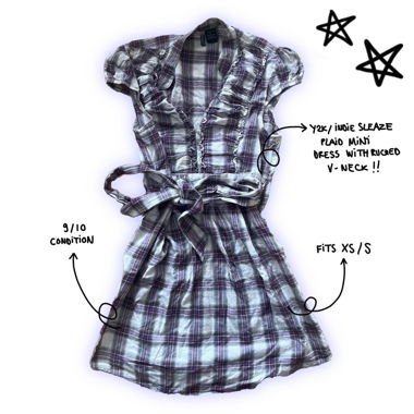 y2k plaid mini dress with ruffle hem & tie waist