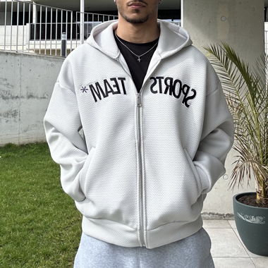 White and black sportswear zip-up hoodie