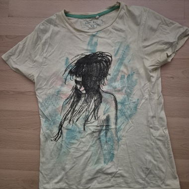Beiges Grafik T-Shirt mit Print, Grösse XS